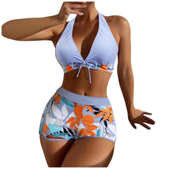 High-Waist Plant Print Bikini Set – Women’s Two-Piece Swimsuit