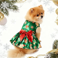 Christmas Dog Dress – Santa Claus & Snowflake Print Sleeveless Outfit for Small, Medium & Large Dogs