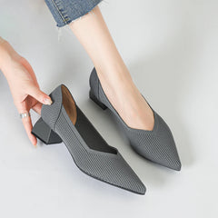 Women's large high-heeled shoes Multicolor pointy knit breathable comfortable anti-skid rubber sole work shoes 2023 new autumn