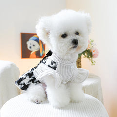Black & White Bow Princess Dress 🎀 Warm Winter Outfit for Small Dogs