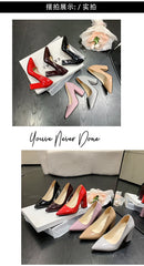 10cm High Heel Colorful Pumps Women's Shoes Pointed Toe Fashion Red 3.9inch Chunky Heels Patent Leather Female Plus Size 49 50