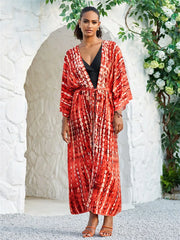 Long Tie-Dye Kimono Cover-Up – Open Front Beachwear for Women