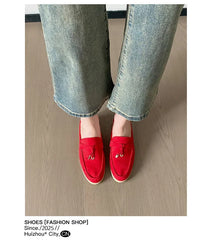 New 2025 Soft Bottom Tassel Lock Buckle High Top Loafers Women's round Toe Mid Heel Comfortable Leather Shoes Leisure Style