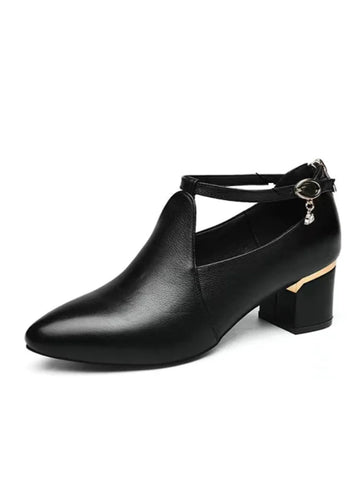 Women Cute Sweet Comfort Spring & Autumn Buckle Strap High Heel Shoes Lady Classic Office Square Heel Shoes A01