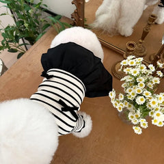 Summer Striped Dog Dress – Bow Collar Outfit for Small Dogs, Black & White Pet Clothes