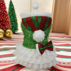 Christmas Sequin Plush Dog Dress – Sparkling Hooded Holiday Outfit for Small Pets