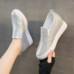Women's Sneakers Hollow Rhinestone Platform Wedge 2023 Spring Fall Hidden Heel Breathable Fashion Shoes Casual Simple