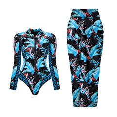 SEAURAL Vintage Print Long-Sleeve Swimsuit Set – Women’s Surfwear 2025