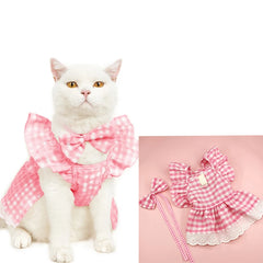 Pink & Yellow Plaid Dog Dress 🌸 Bow Tie Summer Outfit for Small Dogs