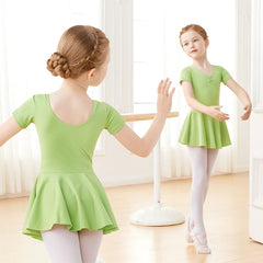 Girls Pink Ballet Leotard Dress – Short Sleeve Tutu Dance Outfit