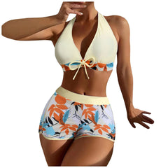 High-Waist Plant Print Bikini Set – Women’s Two-Piece Swimsuit