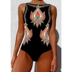 Floral Lace-Up One-Piece Swimsuit – Women’s Push-Up Printed Swimwear 2025