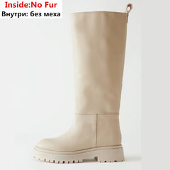 MORAZORA Plus Size 34-43 New Full Cow Leather Women Boots Slip On Chunky Platform Knee High Boots Ladies Autumn Winter Shoes