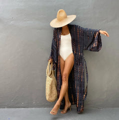 Long Tie-Dye Kimono Cover-Up – Open Front Beachwear for Women