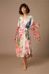 Peacock Print Beach Kimono – Self-Belted Swimsuit Cover-Up Wrap Dress