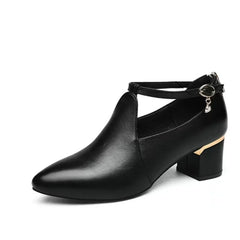 Women Cute Sweet Comfort Spring & Autumn Buckle Strap High Heel Shoes Lady Classic Office Square Heel Shoes A01