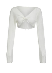 Knit Lace-Up Bell Sleeve Top & Long Skirt Set – Sexy Beach Cover-Up 2025 (K128)