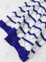 Boho Striped Knit Mini Dress – V-Neck Cut-Out Bell Sleeve Cover-Up (K123)