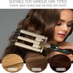 3-in-1 Reversible Triple Barrel Hair Waver – Deep & Small Wave Curling Iron