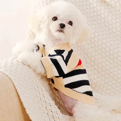 Striped Dog Cardigan – Luxury Sweater for Small Dogs & Cats