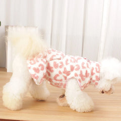 Leopard Print Dog Dress – Winter Fleece Hoodie Coat for Small Dogs