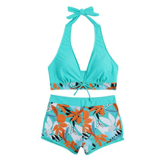 High-Waist Plant Print Bikini Set – Women’s Two-Piece Swimsuit
