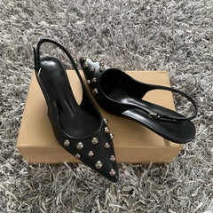Rivet Pointed Toe Slingback Heels – Elegant 2025 Thin High Heel Pumps