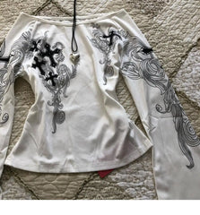 Vintage Off-Shoulder Flared Sleeve Top