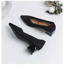 Women's large high-heeled shoes Multicolor pointy knit breathable comfortable anti-skid rubber sole work shoes 2023 new autumn