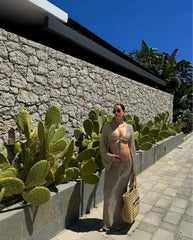 Knit Lace-Up Bell Sleeve Top & Long Skirt Set – Sexy Beach Cover-Up 2025 (K128)