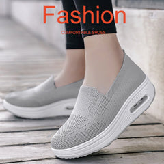 Women's Casual Slip on Sneakers Breathable Flying Woven Mesh Upper Jogging Shoes for Walking Biking Driving