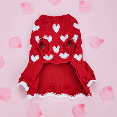 Dog Heart Sweater Dress – Warm Knitwear Pullover for Small & Medium Dogs