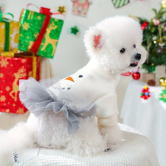 Christmas Snowman Pet Dress – Winter Princess Outfit for Dogs & Cats