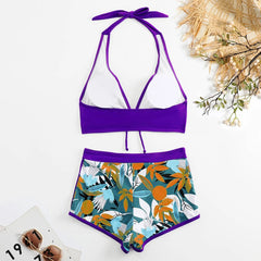 High-Waist Plant Print Bikini Set – Women’s Two-Piece Swimsuit
