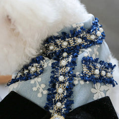 Grey Blue Princess Pet Dress – Autumn/Winter Wedding Outfit for Small & Medium Dogs