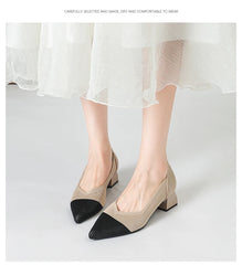 Women's large high-heeled shoes Multicolor pointy knit breathable comfortable anti-skid rubber sole work shoes 2023 new autumn