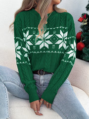 Snowflake Knit Christmas Sweater – Women’s Contrast Pullover 2025