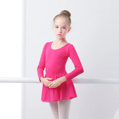 Girls Ballet Leotard Dress – Long/Short Sleeve Chiffon Skirt Dancewear