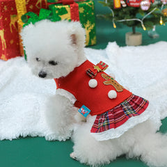Gingerbread Christmas Pet Dress 🎄 Warm Red Winter Outfit for Dogs & Cats