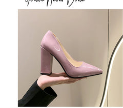 10cm High Heel Colorful Pumps Women's Shoes Pointed Toe Fashion Red 3.9inch Chunky Heels Patent Leather Female Plus Size 49 50