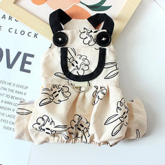 Rabbit Print Dog Dress 🐰 Cute Sling Jumpsuit Outfit for Pets