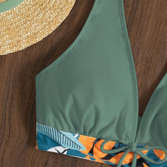 High-Waist Plant Print Bikini Set – Women’s Two-Piece Swimsuit