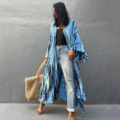 Long Tie-Dye Kimono Cover-Up – Open Front Beachwear for Women