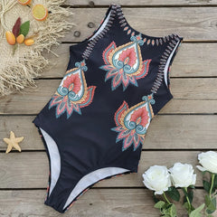 Floral Lace-Up One-Piece Swimsuit – Women’s Push-Up Printed Swimwear 2025