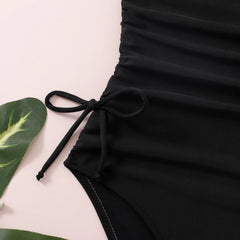 Bikini Solid Color Pleated Tie Than Swimsuit