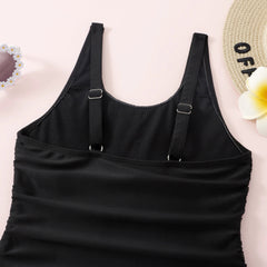 Bikini Solid Color Pleated Tie Than Swimsuit