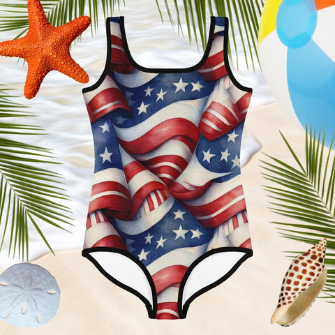 American Flag Print Kids Swimsuit