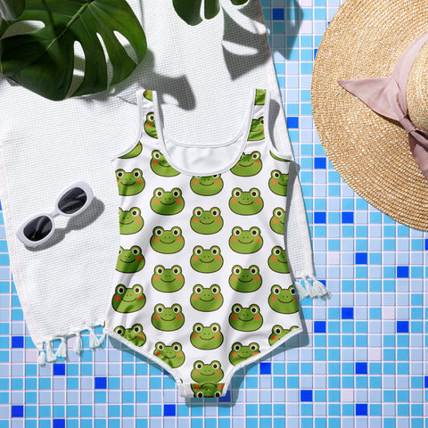Frog Print One-Piece Youth Swimsuit