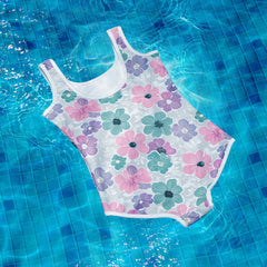 Vibrant Floral Print One-Piece Youth Swimsuit