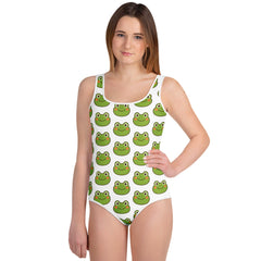Frog Print One-Piece Youth Swimsuit